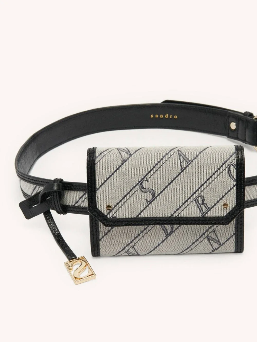 Luxury Sandro Paris Belt Wallet Bag OZ cow leather Belt Textile Gray Black Gold